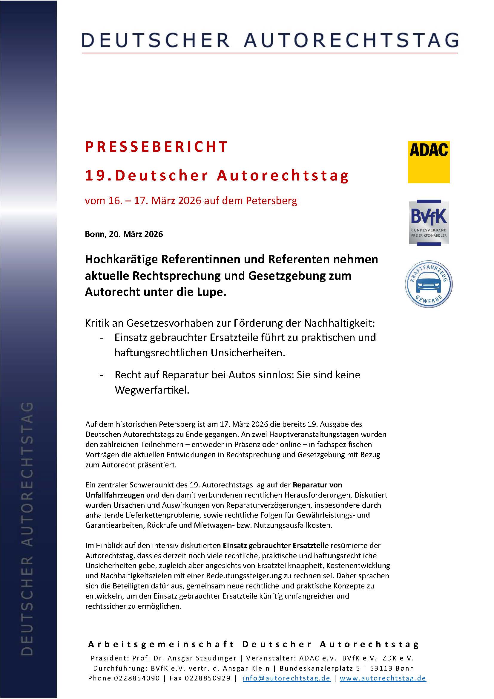 PRESSEBERICHT zum 19. Deutschen Autorechtstag